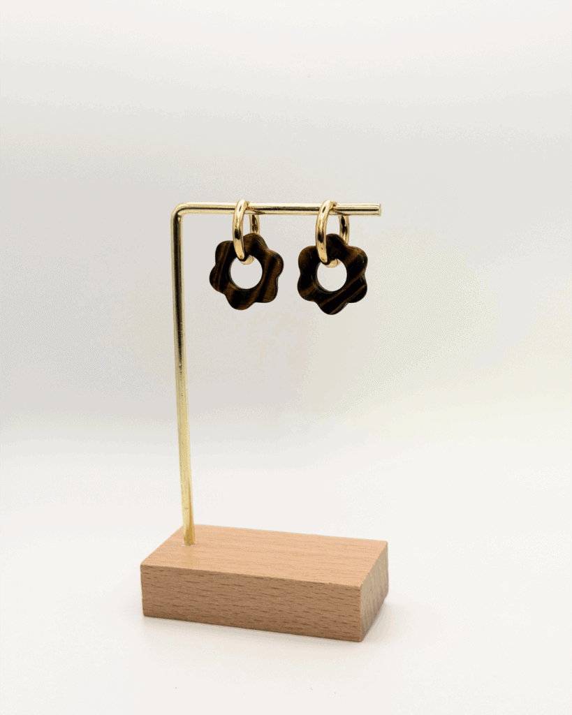 hello so boucle d oreille oeil du tigre fleur lisse