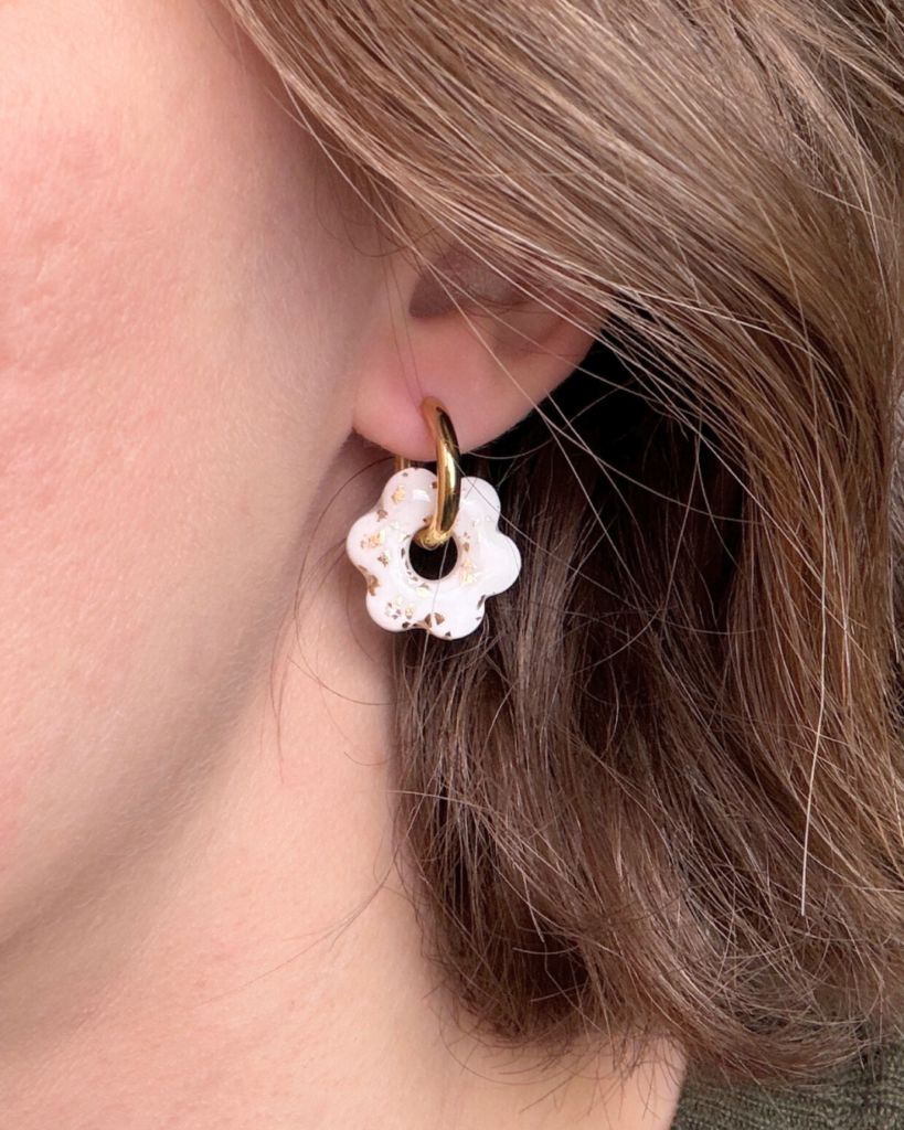 pampille fleur blanc or