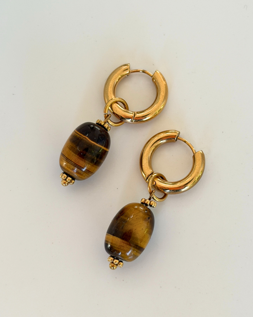 boucle d oreilles oeil du tigre olive creoles