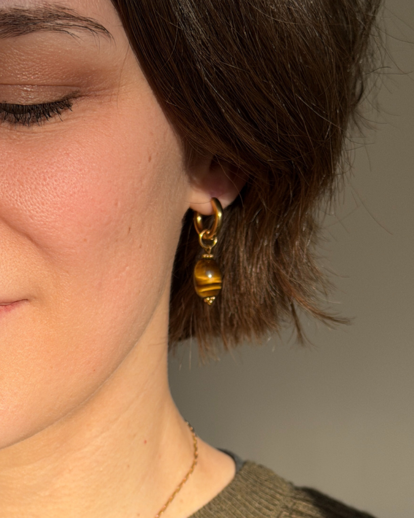 boucle d oreilles oeil du tigre olive femme