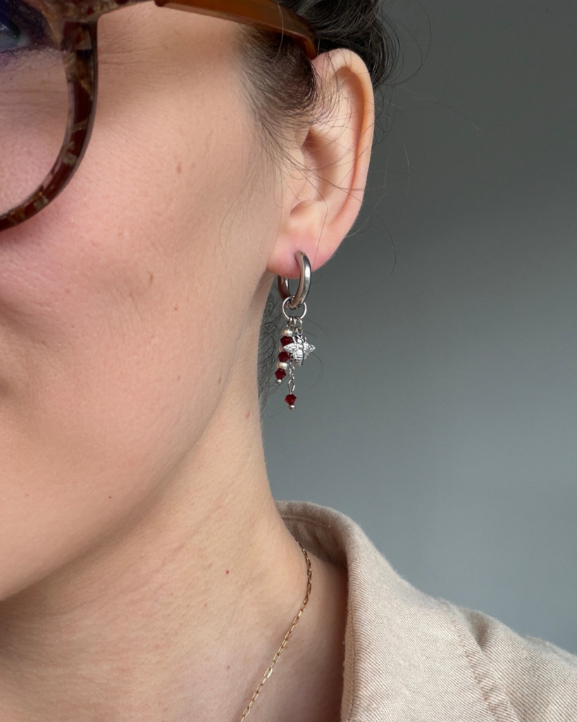 creoles abeilles grenat argent