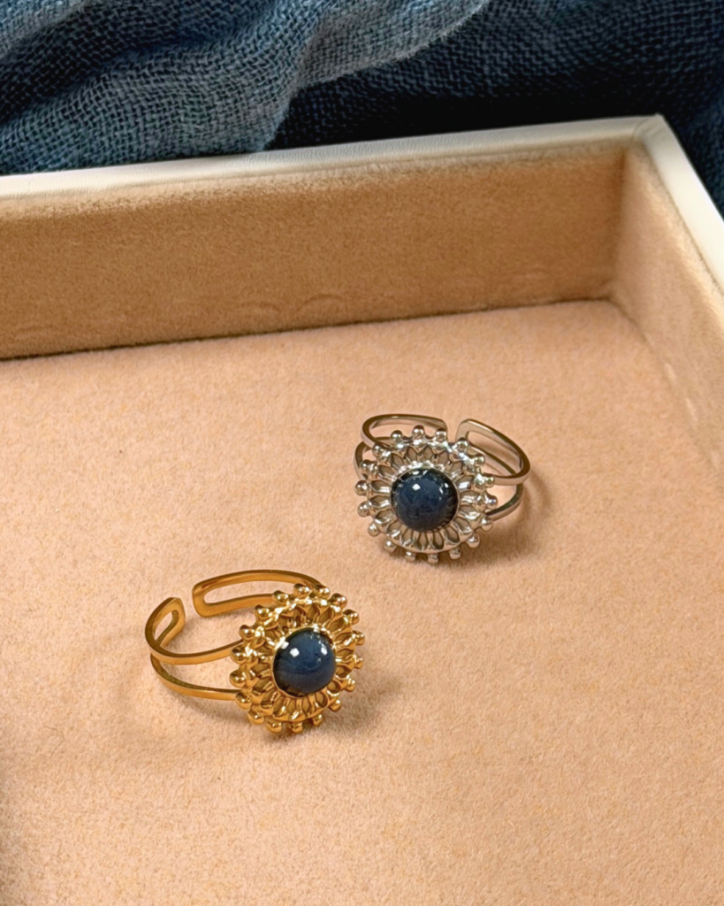 bague bleu or argent